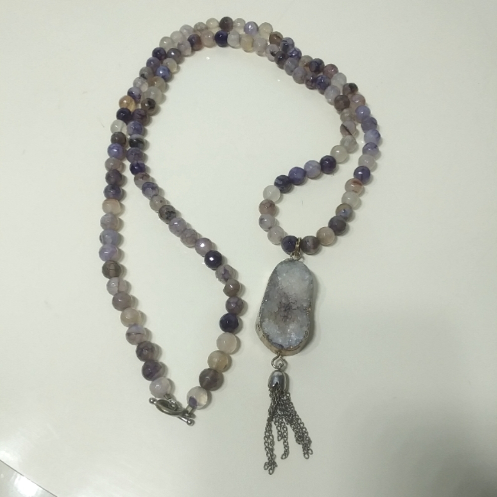 Beaded Druzy Pendant Necklace
